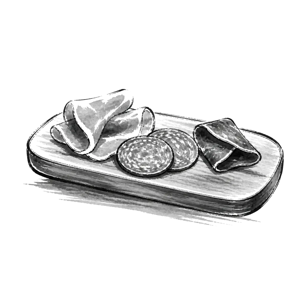 Brush-line drawing of a charcuterie board