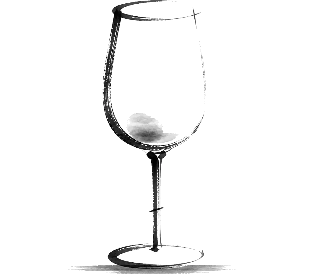Brush-line drawing of a tasting glass