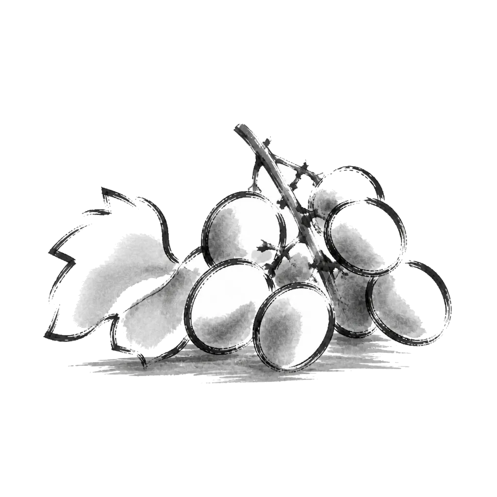 Brush-line drawing of a bunch of grapes